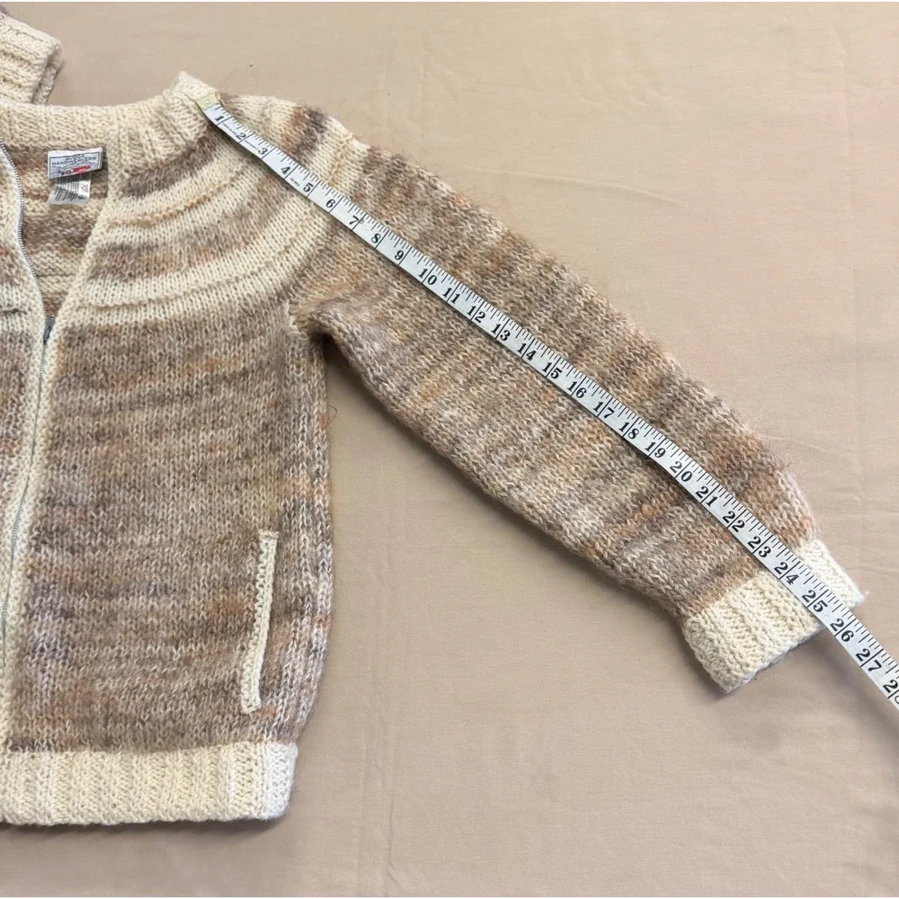Avoca Handweavers 100% Wool Cardigan Brown Cream Grandmacore Hand Knit M/L